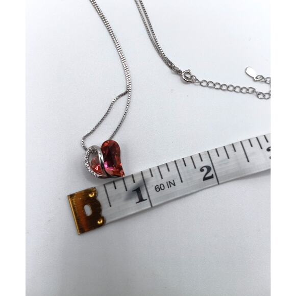 Red Crystal Heart Pendant Necklace on 925 Sterling Silver Chain - Picture 3 of 3